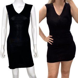 Emanuel Ungaro Petite Vintage V-Neck Silk Knit Fitted Mini Dress in Black Womens